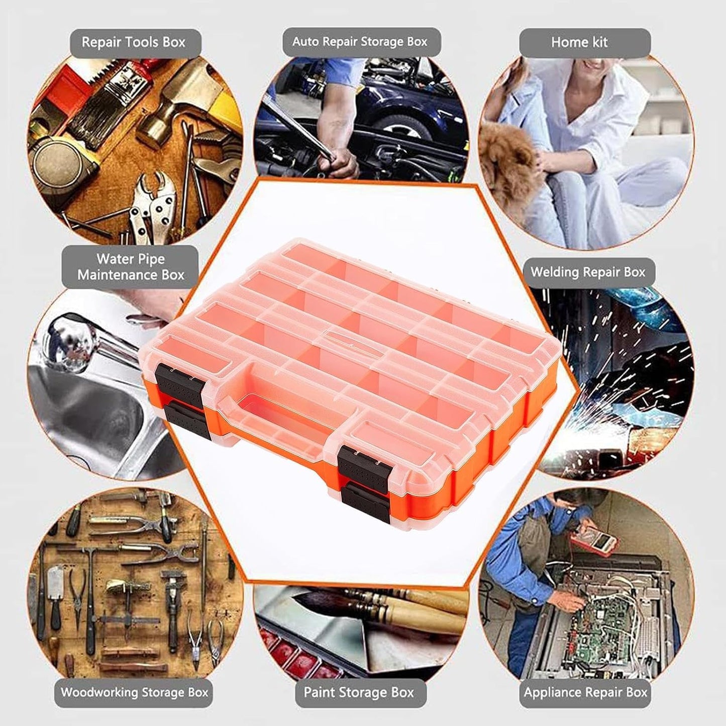  Boîte De Rangement D'Outils - Organisation Portative Double Face Avec 34 Compartiments - Coffret De Stockage Pour Mèches Boulons Écrous Avec Couvercle - Pour Vis Écrous Boulons Forets Électronique Per