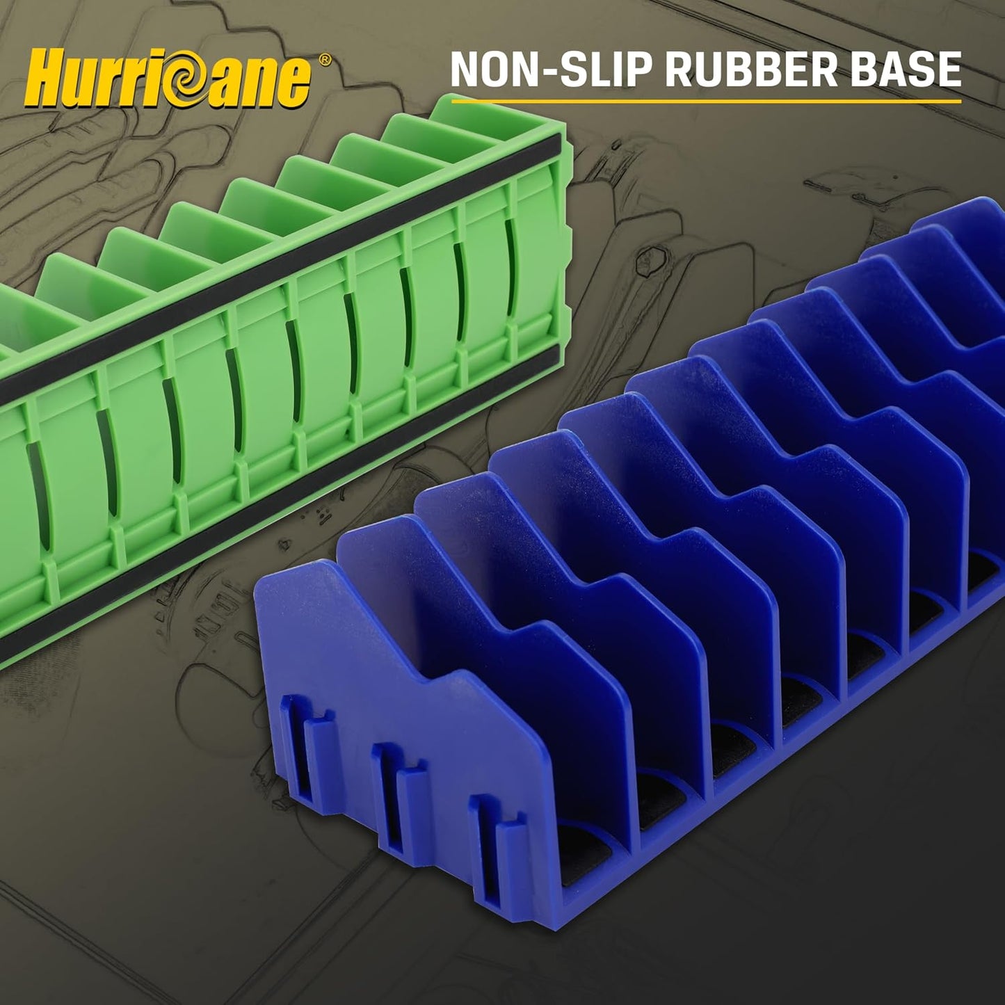  HURRICANE Lot De 2 Organiseurs De Pinces Avec Base En Caoutchouc Antidérapant, Design Extensible, Bleu Et Vert