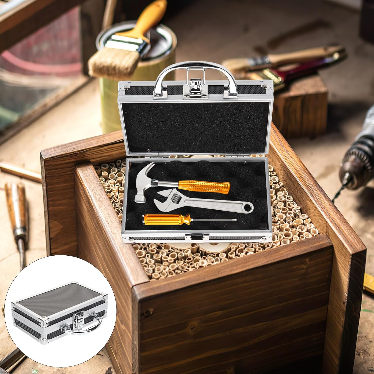  DOITOOL Mallette à Outils Portable En Aluminium Avec Mousse Rembourrée, Boîte à Outils Verrouillable Pour Instruments De Mesure (18 X 11 X 5,5 Cm)