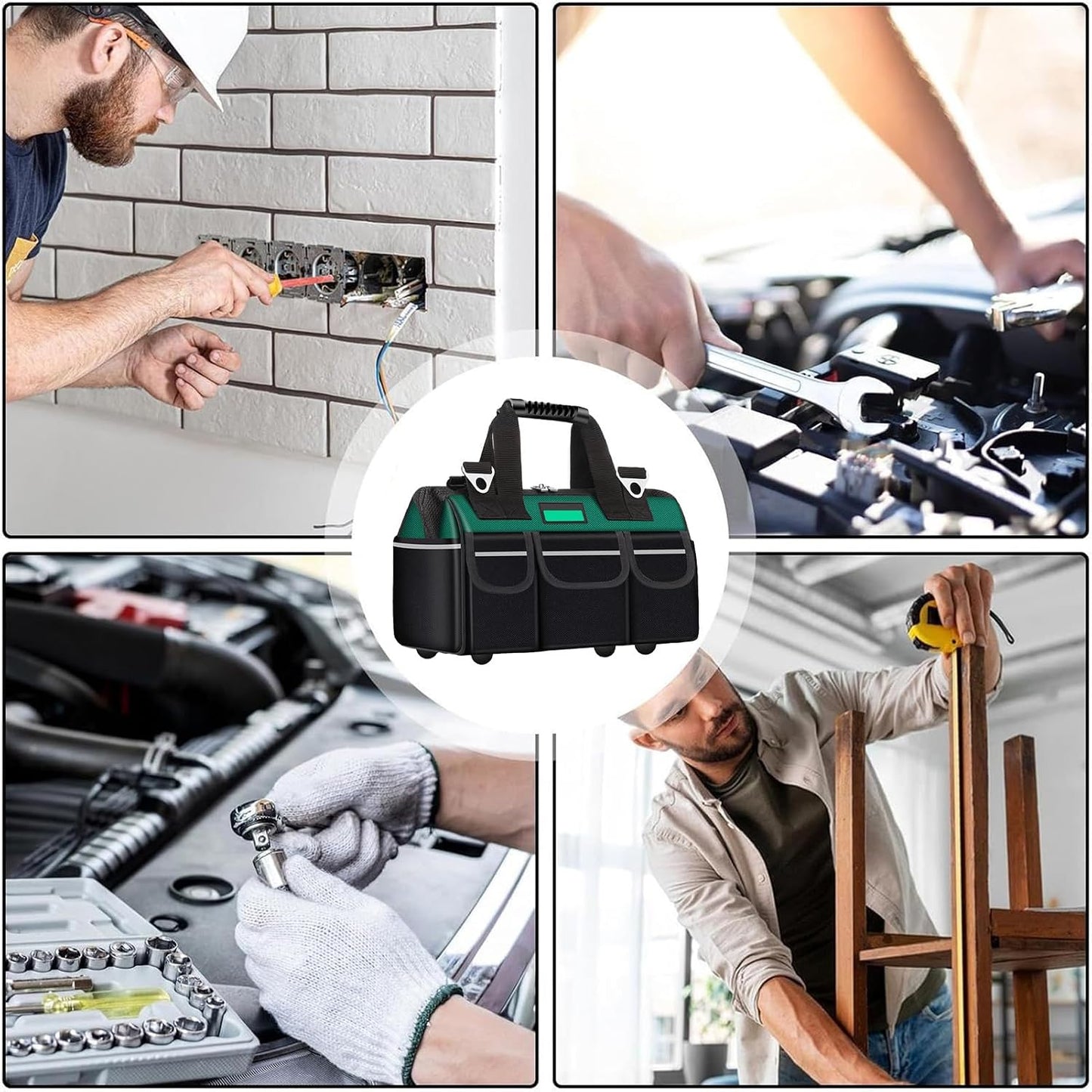 Genérico Organiseur Pour Sac à Outils – Oxford Sacs Lourds De Grande Capacité à Large Ouverture Avec Bandoulière, Rangement Durable Pour Travaux De Construction D'électriciens, Dortoir Pour Voiture, équipement