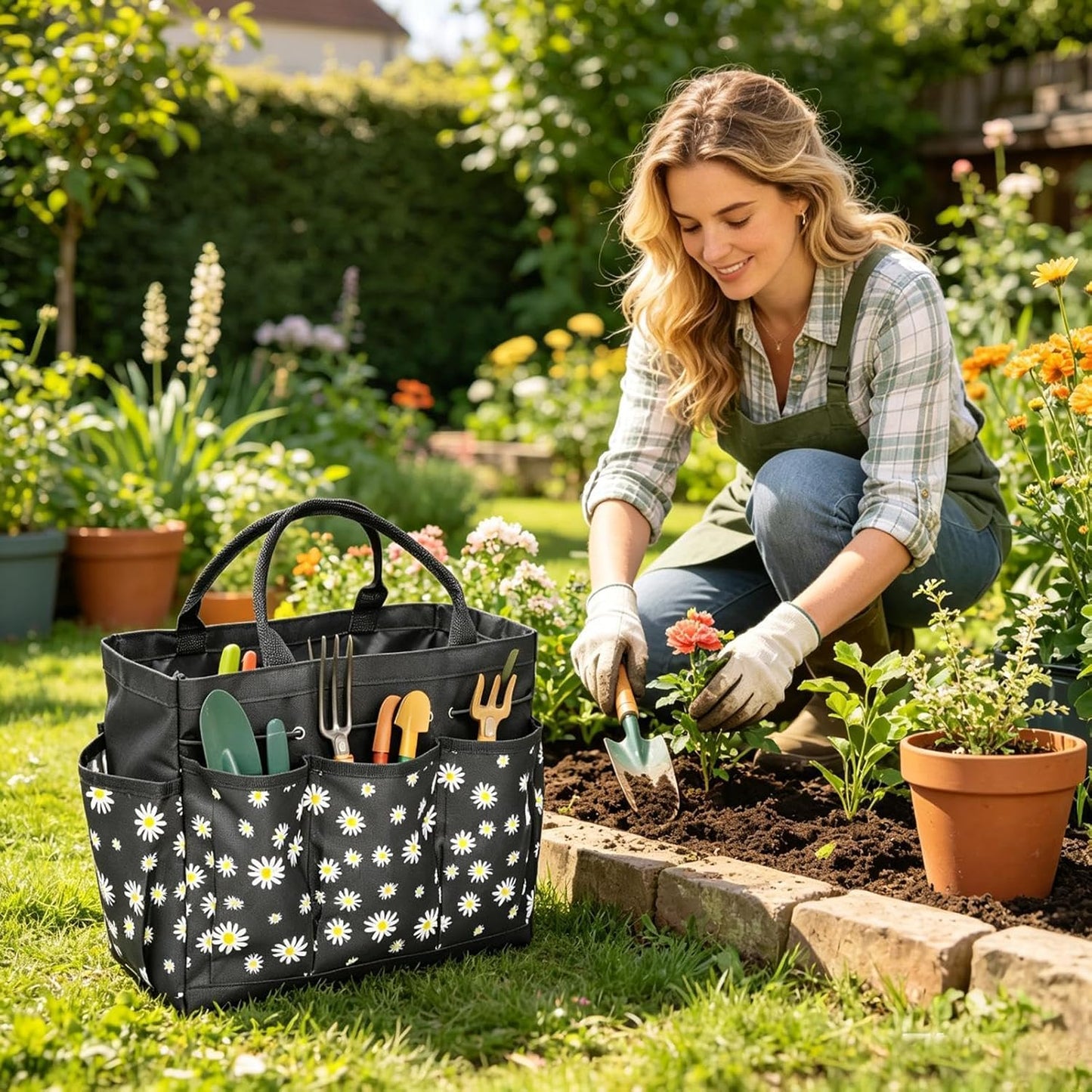  Sac De Jardinage Oxford De Grande Capacité Pour Femmes, Sac De Rangement Portable Pour Outils De Jardin | Pour Gants, Pelle, Désherbeur, Bouteille, Extérieur, Pelouse, Terrasse, Ferme