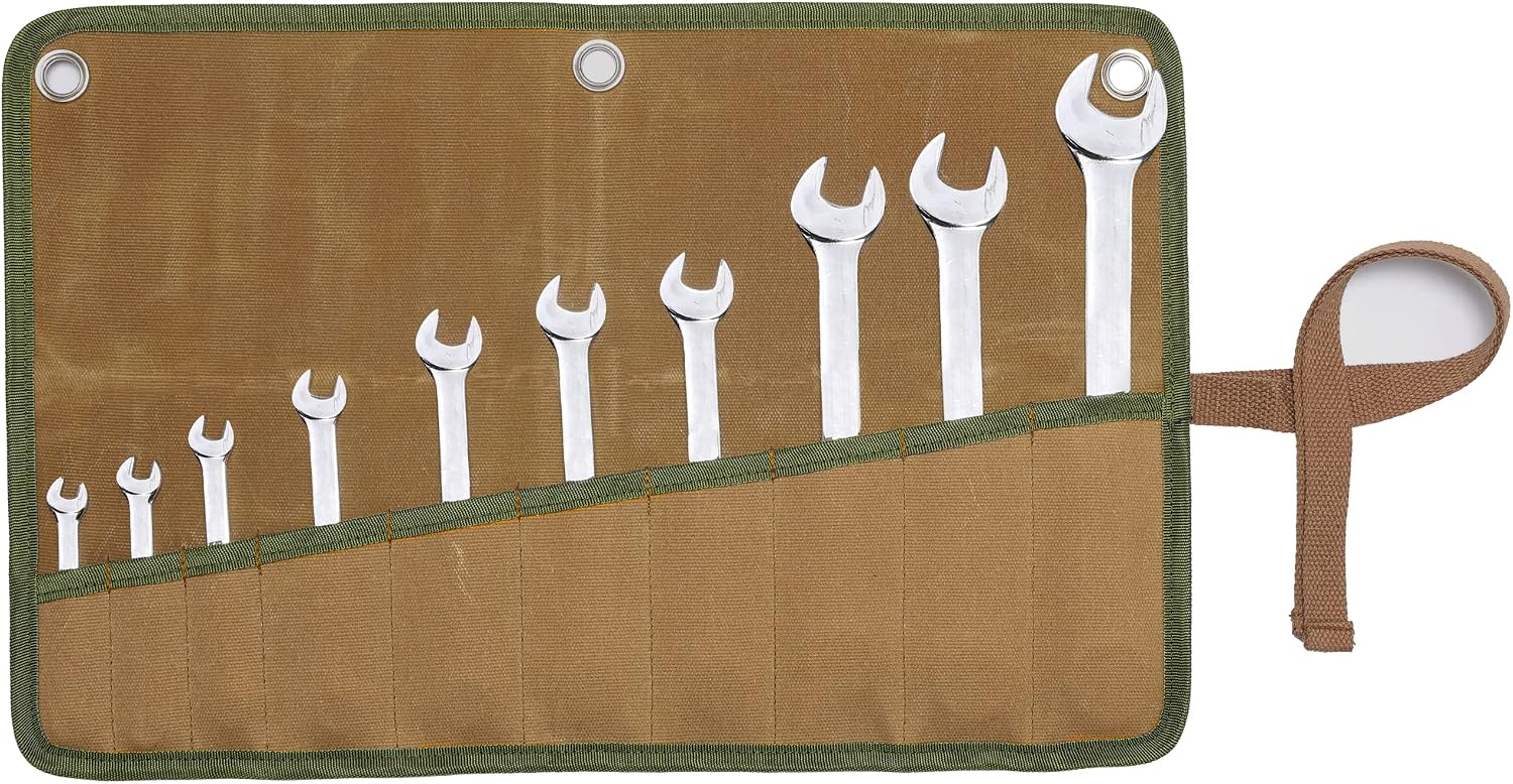  Sac De Rangement Pour Outils, 16 Oz En Toile Cirée, Résistant, 10 Poches, Métrique Et SAE, Porte-clé Avec œillets, Kaki, 45,7 Cm L X 38,5 Cm L