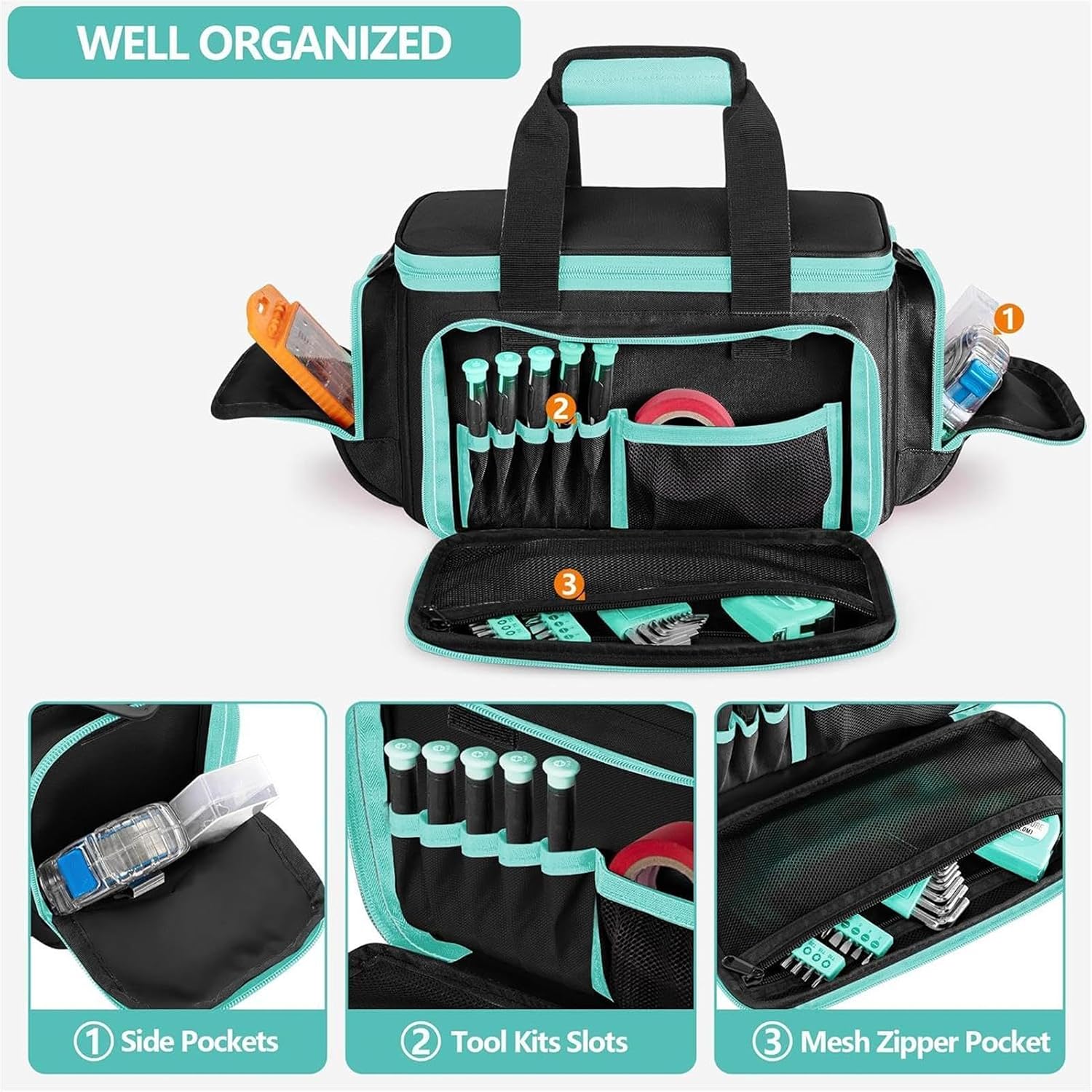 GENERIC Sac Fourre-tout à Outils, En Tissu Oxford, Grand Organiseur, Sac à Outils Avec Poignée, Pour Le Travail De Jardin, électricien, Charpentier, Université, Dortoir, Voyage, Construction, Camping