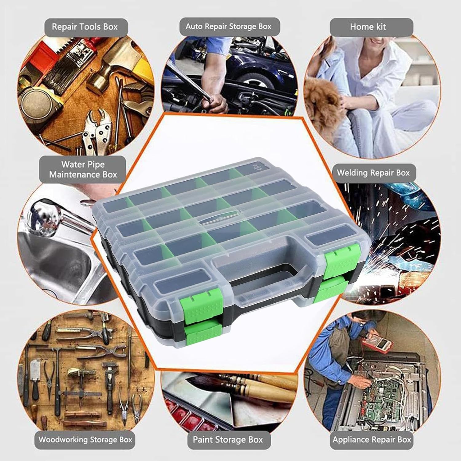 GENERIC Petite Boîte à Outils, Double Face 34 Compartiments électroniques Avec Couvercle Transparent, Organisateur Pour Vis, Clous, Boulons, écrous, Forets, Douilles, Petites Pièces Et Bijoux