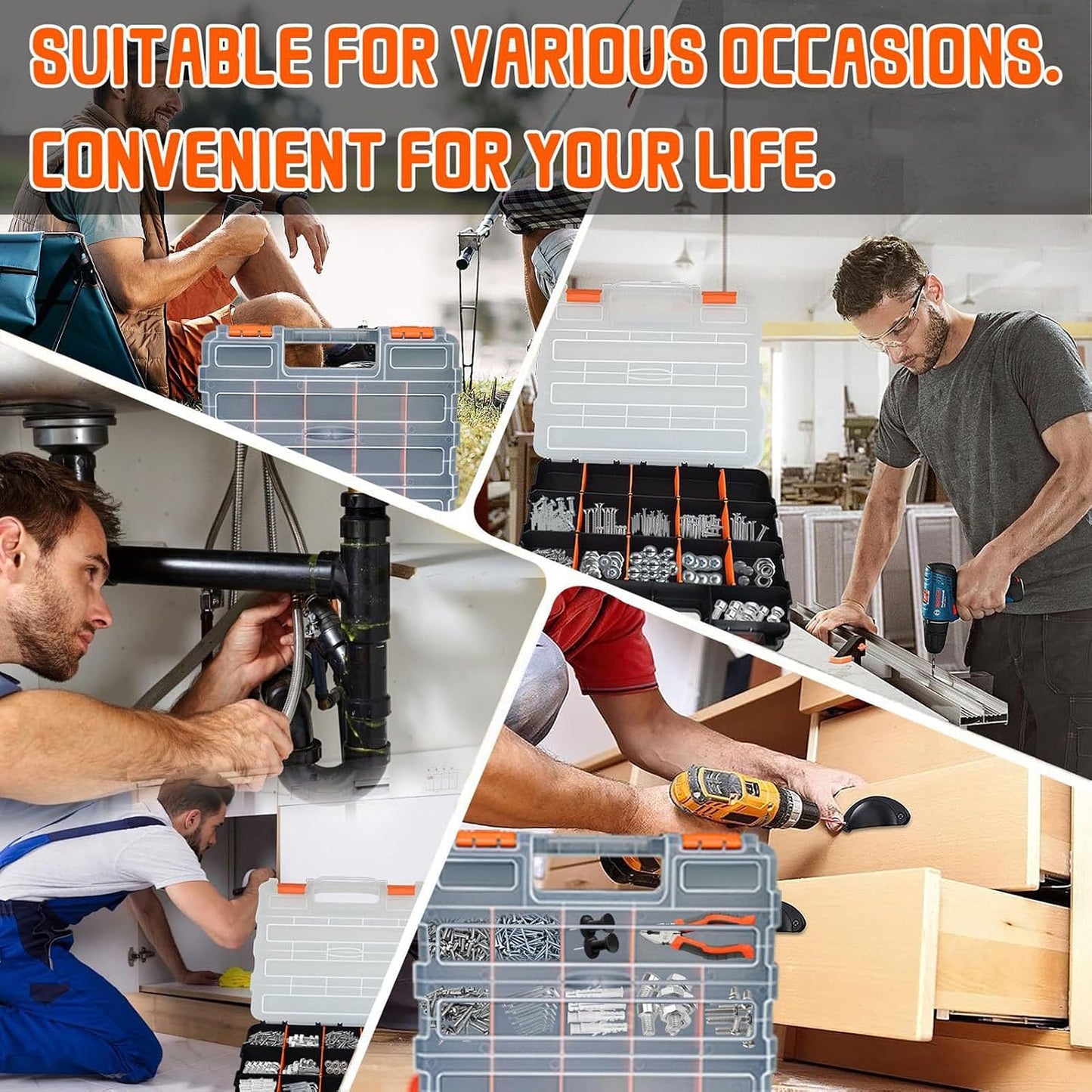 GENERIC Boîte à Outils | Boîte à Outils Double Face 34 Compartiments | Boîte De Rangement Pour Outils | Pour Quincaillerie, Petites Pièces, Appareils électroniques, Perles, Bijoux, Garage