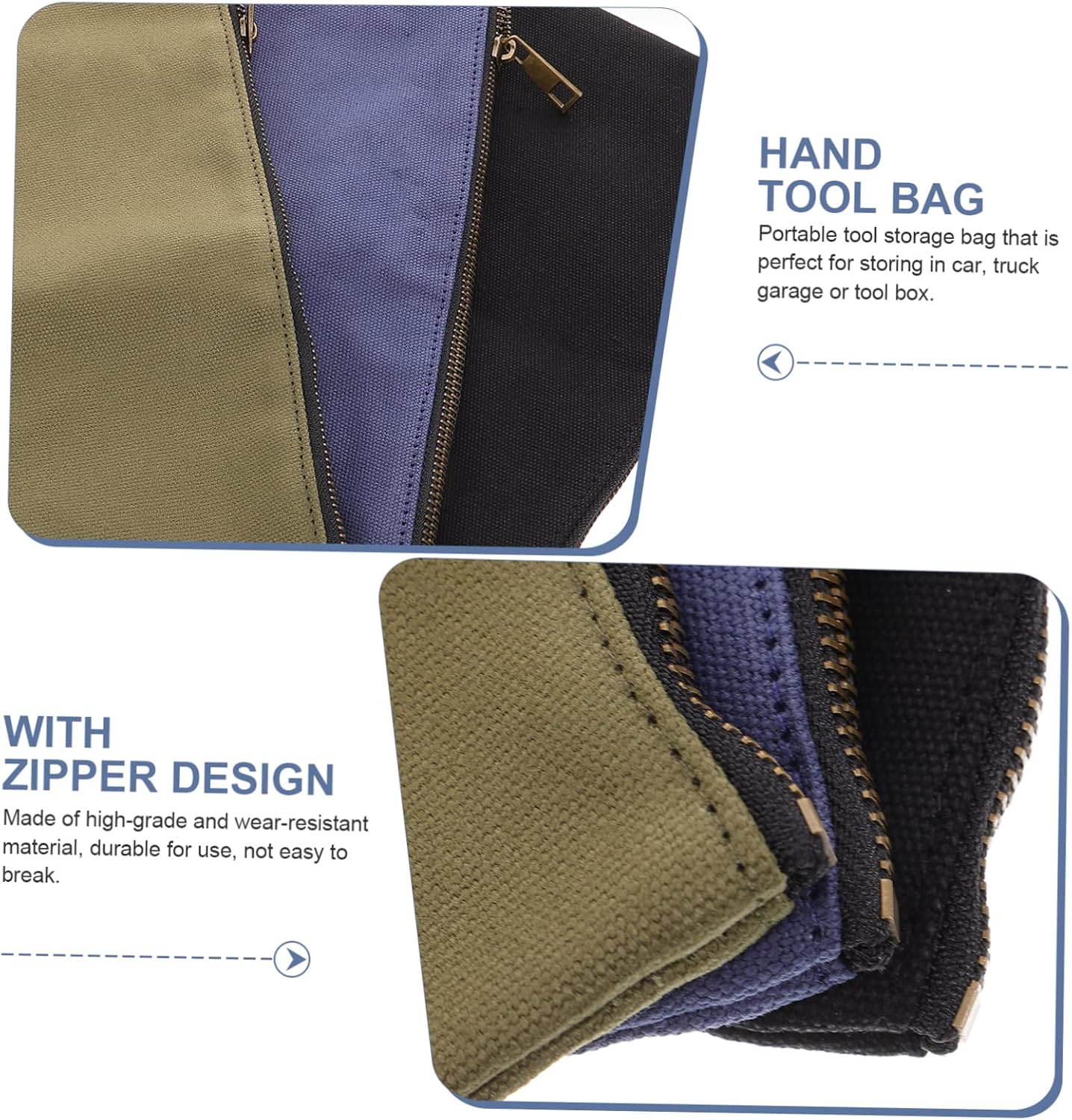  Jojofuny 3 Pcs Pochette De Rangement En Toile à Fermeture Éclair Pour Outils Paquet De Rangement Utilitaires Pour Garage