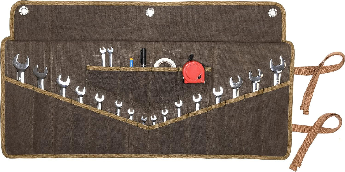  Sac De Rangement Pour Outils, 16 Oz En Toile Cirée, Résistant, 10 Poches, Métrique Et SAE, Porte-clé Avec œillets, Kaki, 45,7 Cm L X 38,5 Cm L