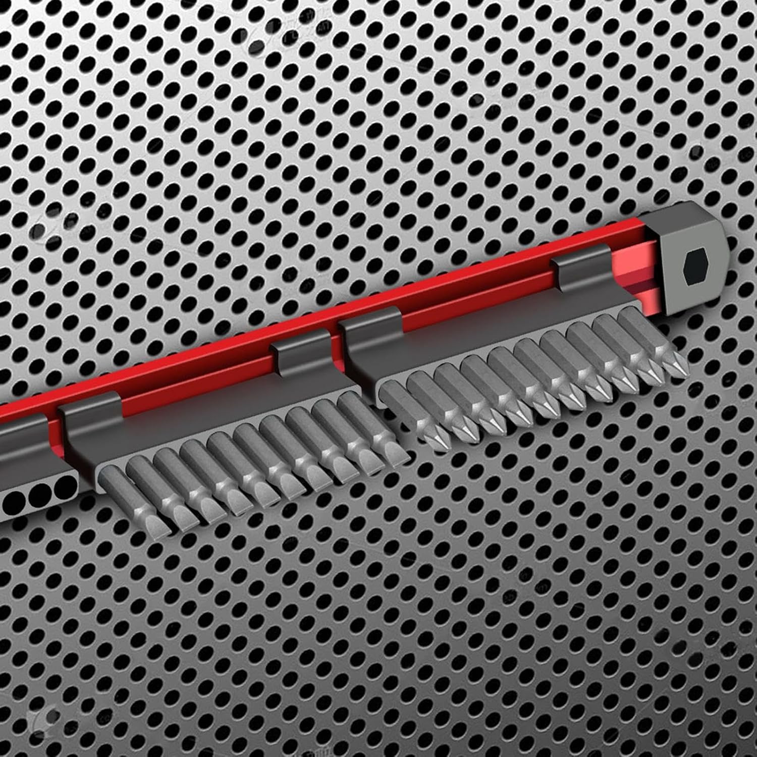  Magnetic Bit Holder Rack, 40-Slot Screwdriver Bits Storage Wall Mount, Aluminum Alloy, Magnetic Socket Organizer, Power Tool Attachment Positioning Station For Woodworking, 16.15x1.18x1.06 Inches