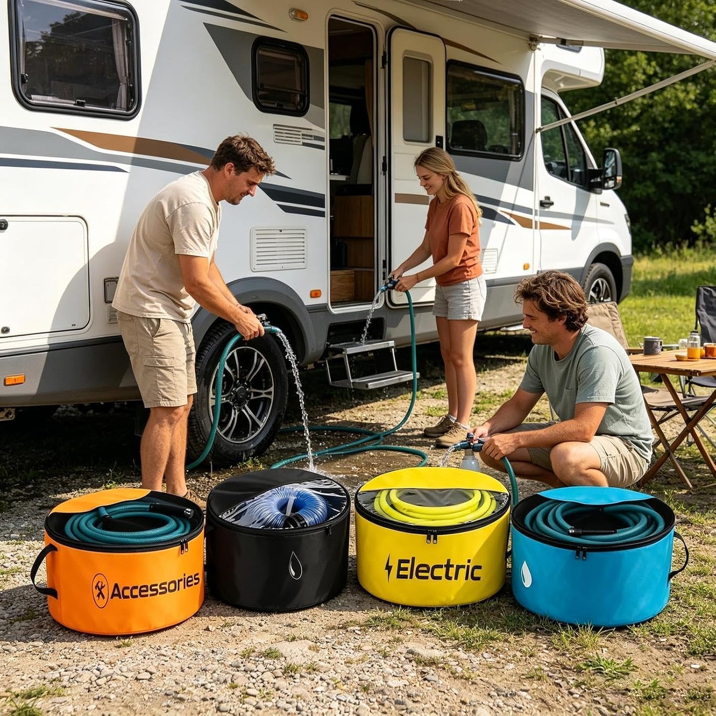  Sac De Rangement Pour Tuyau D'Évacuation Camping-Car,4 Housses Imperméables Respirantes - Sac Pour Tuyau D'Eau Avec Double Fermeture Éclair Et Fenêtre Transparente | Pour Outils Extérieur, Matériel Ja