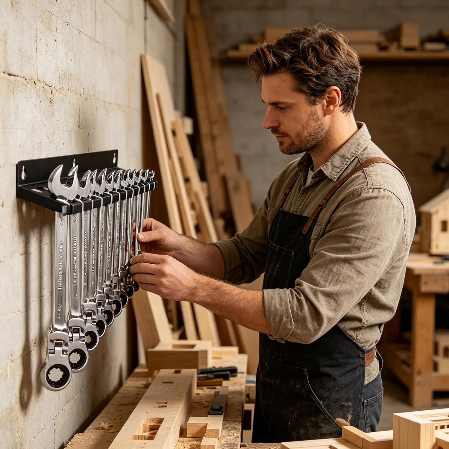GENERIC Support De Clé Magnétique, Rangement D'outils Robustes, Plateau à Outils De 33 X 5,1 Cm Avec Fente Inclinée, Support De Rangement Robuste, Support D'économie D'espace Avec Support Mural, Trieur