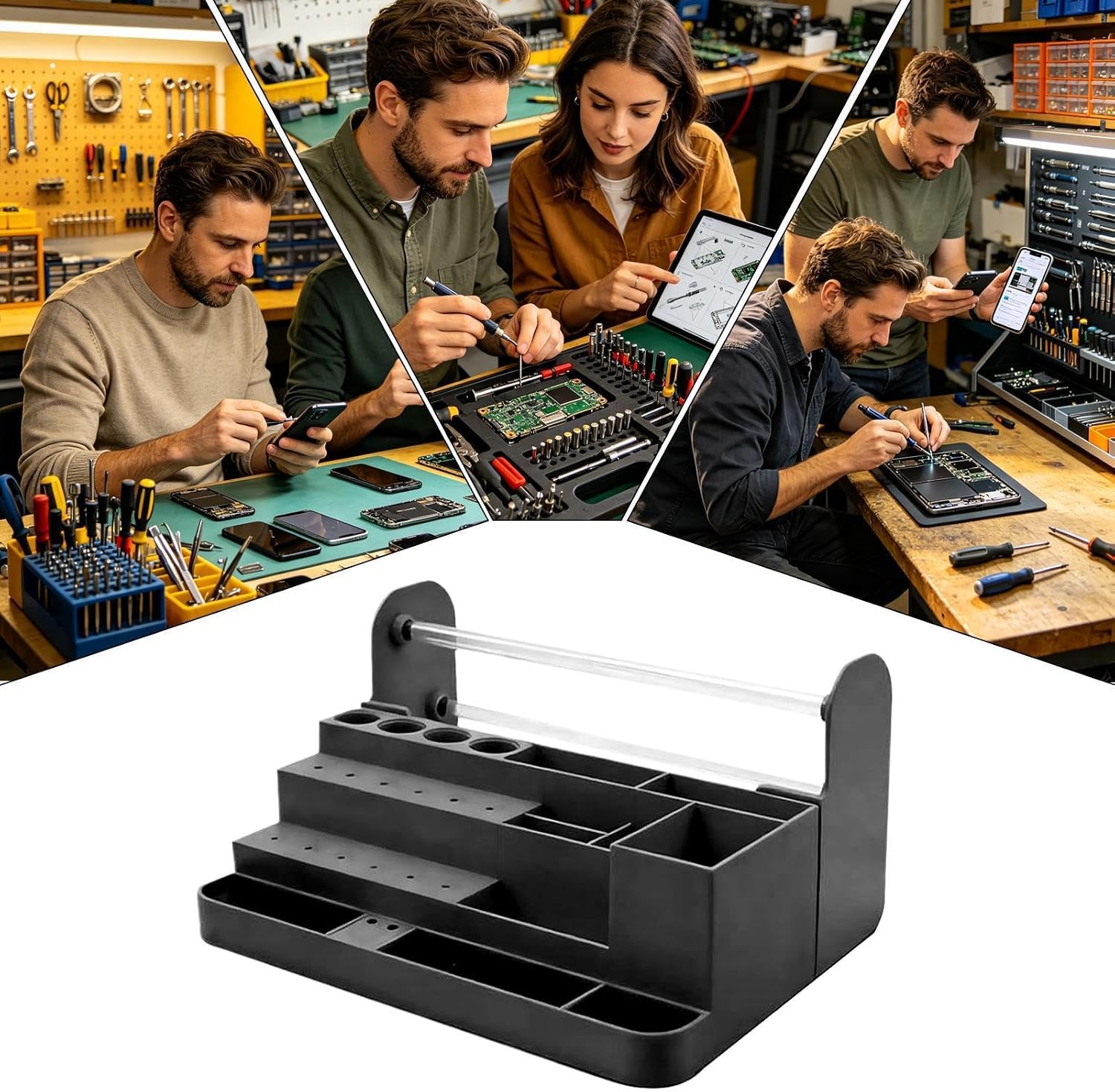  Générique Porte-Tournevis - Robuste À Compartiments Multiples Gain De Place - Rack À Tournevis De Bureau,Réparation Téléphone Tablette Ordinateur, établi Maison,
