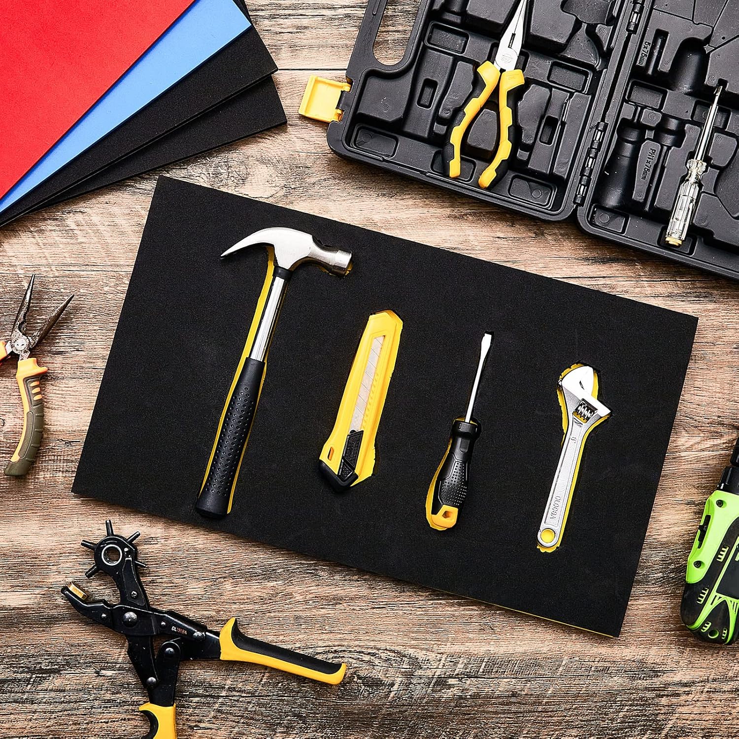  Fabbay Lot De 6 Organiseurs En Mousse Réglables Pour Boîte à Outils En Mousse - Inserts En Mousse Antidérapante Pour Boîte à Outils, Tiroirs, Armoire (43,2 X 55,9 Cm)